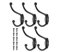 Luxshiny Lot de 5 Crochets en Fer Noir pour Vêtements, Porte-serviettes Mural sans Trace, Supports Robustes pour Salle de Bain Cuisine, Cintres Multifonctionnels pour Maison et Rangement