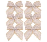 Luxshiny Lot de 6 Grands Nœuds en Lin et Dentelle pour Décoration de Présents, Fêtes et Emballage Présent DIY Rustique