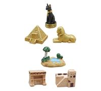Luxshiny Lot de 6 Set de Set de Figurines Égyptiennes Miniatures Réalistes - Pyramide Décorative, Sphinx, Maison Antique, Oasis, Chat Divin, Tombeau - Ornement Créatif pour Décoration