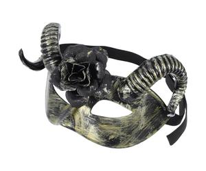 Luxshiny Masque de Cosplay de Bélier, Masque de Mouton, Ambiance Halloween | Plastique Or, Cornes Amovibles et Fleur Détachable, Bande Élastique Réglable, pour Soirées à Thème