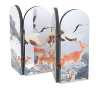 Luxshiny Paravent Pliable 4 Panneaux en PVC Mousse Panneau Décoratif en Acrylique Miroir Blanc Motif du Nouvel an Lunaire pour Décoration Traditionnelle la Maison