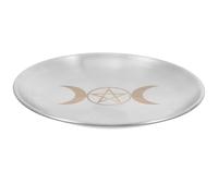 Luxshiny Plateau Décoratif Pentagramme en Acier Inoxydable Doré, Assiette à Bougie Rituelle Ronde Multifonction, Plateau de Rangement pour Cérémonie, Décoration Maison et Style Aléatoire