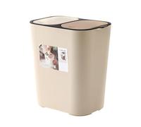 Luxshiny Poubelle Domestique Double Étage Tri Sec et Humide en PP, Beige | Couvercle Fixe à Bouton Tactile, Grandes Ouvertures, Cuisine, Salon et Tri des Déchets