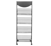 Luxshiny Présentoir à Brochures Multifonctionnel en Métal Épais Roulettes, Support de Journaux et Magazines Noir, Kiosque à Journaux Mobile pour Salons, Salles D’attente et Bureaux -