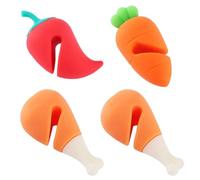 Luxshiny Support pour Couvercle de Casserole en Silicone, Lot de 4 Pièces Forme Carotte, Piment et Pilon de Poulet, Dispositif Anti-Débordement Cuisine Familiale et Cuisson Vapeur
