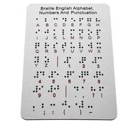 Luxshiny Tableau D'apprentissage du Braille en Métal Inoxydable 4,7×7,25 Pouces avec Alphabet en Relief, Chiffres et Ponctuation, Outil Pédagogique pour Débutants et Garçon et Filles