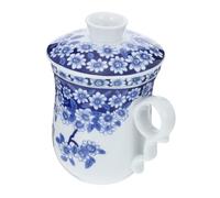 Luxshiny Tasse à Thé en Céramique Chinoise Bleue et Blanche Couvercle et Filtre, 1 Pièce, Adaptée Thé de L'Après-Midi Bureau
