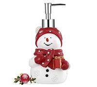 Luxspire 450ml Distributeur de Savon en Résine en Forme de Bonhomme de Neige, Bouteille de Savon pour Noël Étanche & Facile à Remplir, Décoration de Noël pour Salle de Bain Voyage - Blanc & Rouge