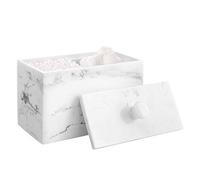 Luxspire Boîte à Coton Tige en Résine à 2 Compartiments, Stockage de Coton-Tige avec Couvercle Anti-poussière, Support de Boule de Coton pour Cosmétique pour Salle de Bain Chambre - Encre Blanc