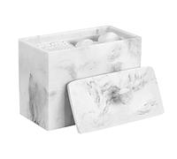 Luxspire Boîte à Coton Tige en Résine avec Couvercle et 2 Compartiments, Porte - Écouvillon de Coton Rectangulaire, Stockage Conteneur de Coton pour Maquillage dans Salle de Bain - Blanc