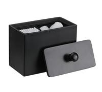 Luxspire Boîte à Coton Tige en Résine avec Couvercle et 2 Compartiments, Porte - Écouvillon de Coton Rectangulaire, Stockage Conteneur de Coton pour Maquillage dans Salle de Bain - Noir Mat