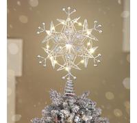 Luxspire Cime de Sapin de Noël, Cime Illuminée avec Prise USB & Télécommande, Décoration Métal Flocon de Neige 9,5", Luminaires pour Sapin de Noël, Ornements Vintage & Modernes pour Fêtes à la Maison
