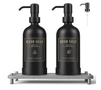 Luxspire Distributeur de Savon, Diffuseurs de Savon à Main avec Têtes de Pompe de Remplacement, 500ml Bouteille Liquide Rechargeable en Verre pour Salle de Bain Cuisine, 2 Paquets, Noir + Gris Foncé
