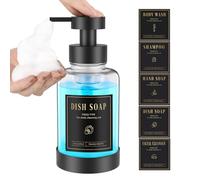 Luxspire Distributeur de Savon Moussant, 450 ML/15 OZ Distributeur à Pompe en Verre Liquide Rechargeable, Distributeur à Main Antidérapant avec 5 Étiquettes Imperméables, Transparent, 1 Paquet