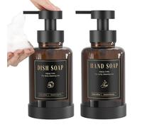 Luxspire Distributeur de Savon Moussant, 450 ML/15 OZ Distributeur à Pompe en Verre Liquide Rechargeable, Distributeur à Main Antidérapant avec 5 Étiquettes Imperméables, Ambre, 2 Paquets