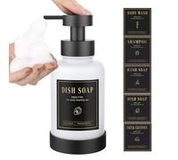 Luxspire Distributeur de Savon Moussant, 450 ML/15 OZ Distributeur à Pompe en Verre Liquide Rechargeable, Distributeurs à Main Antidérapant avec 5 Étiquettes Imperméables, Blanc, 1 Paquet