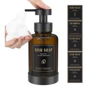 Luxspire Distributeur de Savon Moussant, 450 ML/15 OZ Distributeur à Pompe en Verre Liquide Rechargeable, Distributeurs à Main Antidérapant avec 5 Étiquettes Imperméables, Ambre, 1 Paquet