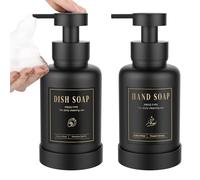 Luxspire Distributeur de Savon Moussant, 450 ML/15 OZ Distributeur à Pompe en Verre Liquide Rechargeable, Distributeurs à Main Antidérapant avec 5 Étiquettes Imperméables, Noir, 2 Paquets