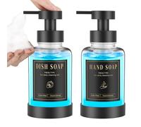 Luxspire Distributeur de Savon Moussant, 450 ML/15 OZ Distributeur à Pompe en Verre Liquide Rechargeable, Distributeur à Main Antidérapant avec 5 Étiquettes Imperméables, Transparent, 2 Paquets