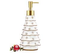 Luxspire Distributeur de Savon pour Noël en Résine, 300ml Bouteille de Savon en Forme de Sapins de Noël, Flacon à Savon de Noël Étanche Facile à Remplir, Décoration de Noël pour Salle de Bain - Blanc