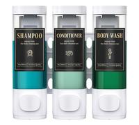 Luxspire Distributeur de Shampoing et d'Après-Shampoing, Distributeur Mural de Savon de Douche sans Perçage, 3 Compartiments avec Étiquettes Imperméables Facile à Remplir pour Salle de Bain, Blanc