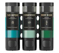 Luxspire Distributeur de Shampoing et d'Après-Shampoing, Distributeur Mural de Savon de Douche sans Perçage, 3 Compartiments avec Étiquettes Imperméables Facile à Remplir pour Salle de Bain, Noir