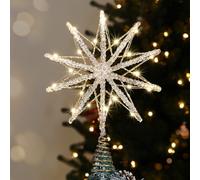 Luxspire Étoile d'arbre de Noël Lumineuse avec Télécommande USB, Décoration Métallique Transparente 10", Étoiles Lumineuses, Ornements Vintage Modernes pour Fêtes à la Maison, Champagne