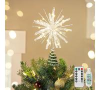 Luxspire Étoile d'arbre de Noël Lumineuse avec Télécommande USB, Décoration Métallique Transparente 10", Étoiles Lumineuses, Ornements Vintage Modernes pour Fêtes à la Maison, Echinoid Star-Silver