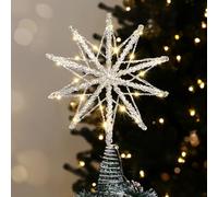 Luxspire Étoile d'arbre de Noël Lumineuse avec Télécommande USB, Décoration Métallique Transparente 10", Étoiles Lumineuses, Ornements Vintage Modernes pour Fêtes à la Maison, Argent