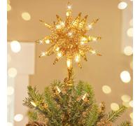 Luxspire Étoile de Sapin de Noël Lumineuse 3D avec Alimentation USB, minuterie et télécommande, décoration de Noël intérieure, doré