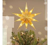 Luxspire Étoile de Sapin de Noël Lumineuse, Topper Étoile avec Branchement USB et Télécommande, Décoration en Métal LED de 9,8", Ornement Vintage Moderne pour Sapin de Noël, Decagram Star-Gold