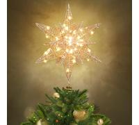 Luxspire Étoile de Sapin de Noël, Ornement 3D Métal Pailleté à Double Couches avec Lumières, Branche USB et Télécommande, Lumières de Noël 10,6" pour Maison et Fête, Hexagram-Champagne Gold