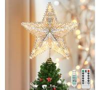 Luxspire Étoile Sapin de Noel, Décoration Noël Arbre Lumineuse Pointe de Sapin de Noël, Lumière Décorative de Noel Colorée avec Guirlande Lumineuse Base en Spirale pour Intérieur Maison, Or Champagne