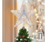 Luxspire Étoile Sapin de Noel, Décoration Noel Arbre Lumineuse Pointe de Sapin de Noël, Lumière Décorative de Noel Colorée avec Guirlande Lumineuse Base en Spirale pour Intérieur Maison Salon, Argent