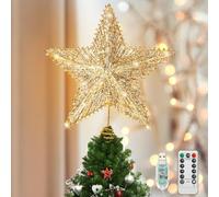 Luxspire Étoile Sapin de Noel, Décoration Noël Sapin Lumineuse Pointe de Sapin de Noël, Lumière Décorative de Noël Colorée avec Guirlande Lumineuse Base en Spirale pour Intérieur Maison Salon Fête, Or