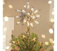Luxspire Étoile Sapin de Noël, Décoration Noël Sapin Lumineuse Pointe de Sapin de Noël, Noël pour Pointes de Sapin Interieur Étincelant pour Noël LED Magnifique pour Décoration Noël, Argent