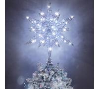 Luxspire Étoile Sapin de Noël Lumineuse 3D, 9,6 Pouces Pointe de Sapin de Noël avec Prise USB et Télécommande, Lampe Forme d'Étoile pour Fête, Minuterie 6 h et 8 Modes d'Éclairage, Argent