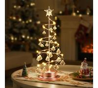 Luxspire Lampe Arbre de Noël en Cristal, Lampe Décorative Arbre de Noël en Spirale, 30 LEDs, Alimentée par Piles, Décoration de Table 28 cm, pour Cheminée à Manger Table de Nuit, Rose Doré
