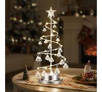 Luxspire Lampe Arbre de Noël en Cristal, Lampe Décorative Arbre de Noël en Spirale, 30 LEDs, Alimentée par Piles, Décoration de Table 28 cm, pour Cheminée à Manger Table de Nuit, Argent