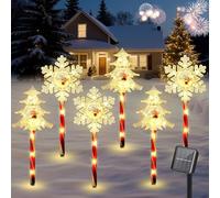 Luxspire Lampes Solaires de Noël pour Allée, 6Pack Décorations Solaires Extérieures avec Auto On/Off, Lampes Chemin 49 cm avec 2 Modes d’Éclairage pour Jardin Patio Pelouse, Étoile + Sapin de Noël