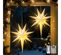 Luxspire Lanterne de Noël en papier étoilé, 2 Pack lumières de flocon de neige en papier avec perles LED télécommandées, lanterne décorative pliable pour fêtes de Noël, Étoile de Bethléem