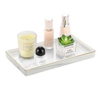 Luxspire Plateau à Cosmétique Rectangulaire en Céramique, Plateau Décoratif avec Bordure Dorée, Organisateur de Rangement de Salle de Bain Cuisine Toilette pour Bougies Bijoux Cosmétique, Marbre Blanc