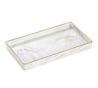 Luxspire Plateau à Cosmétique Rectangulaire en Céramique, Plateau Décoratif avec Bordure Dorée, Organisateur de Rangement de Salle de Bain Cuisine Toilette pour Bougies Bijoux Cosmétique, Marbre Blanc