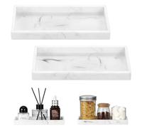 Luxspire Plateau de Salle de Bain - 2 Paquets (20 x 10cm) Porte-Savon en Silicone pour Évier de Comptoir de Cuisine, Plateau pour Salle de Bain pour Distributeur de Savon, Parfum, Marbre Blanc