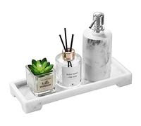 Luxspire Plateau Décoratif Rectangulaire en Résine, Plateau de Rangement de Salle de Bain Organisateur de Maquillage Toilette, Plateau Bijoux pour Cosmétique Tissus Bougie Savon, S - Marbre Blanc