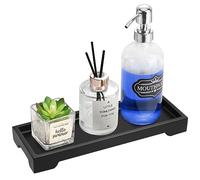 Luxspire Plateau Décoratif Rectangulaire en Résine, Plateau de Rangement de Salle de Bain Organisateur de Maquillage Toilette, Plateau Bijoux pour Cosmétique Tissus Bougie Savon, S - Noir Mat