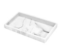 Luxspire Plateau Décoratif Rectangulaire en Résine, Plateau de Rangement pour Réservoir de Toilette de Salle de Bain, Plateau Bijoux pour Tissus Savon Serviette Plante, M - Marbre Blanc