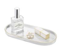 Luxspire Plateau Ovale en Céramique, Plateau de Rangement avec Bords Dorés pour Toilette, Organisateur de Salle de Bain Mutifonctionnel pour Ranger Savon, Serviette, Cosmétique, Bijoux - Blanc Marbré