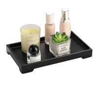 Luxspire Plateau Rectangulaire en Résine, Plateau de Rangement Organiseur de Salle de Bain Toilette, Plateau Décoratif pour Bijoux, Cosmétique, Tissus, Bougies, Savon, Serviette, Plante - Noir