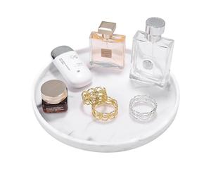 Luxspire Plateau Rond décoratif en résine pour Salle de Bain, évier de Cuisine, Plateau de Service, Organisateur pour café, Parfum, Savon, Serviette, Commode, Bijoux, cosmétiques, décoration